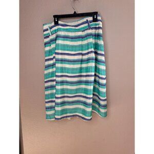 Downeast Womens cream blue skirt XXL striped midi polyester elastic pull‎ on